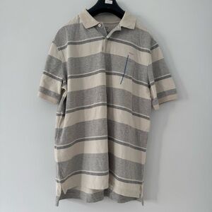 Merona Men's Polo Shirt Gray & Cream Stripes Cotton Tee Size L/G NWT